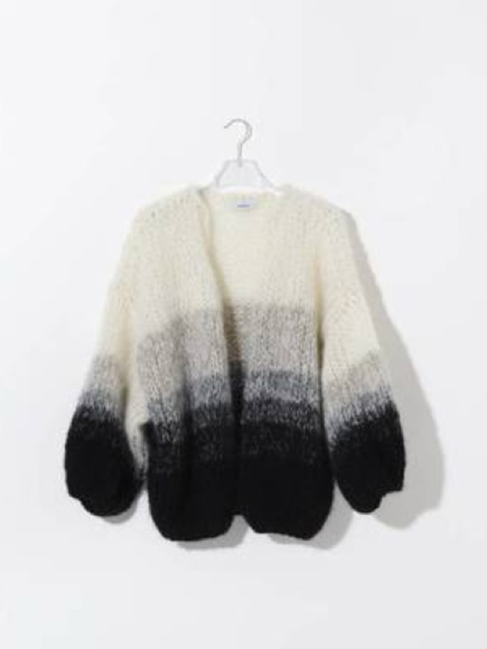 Mohair Ombre Open-Front Balloon-Sleeve Cardigan in Cream and Black